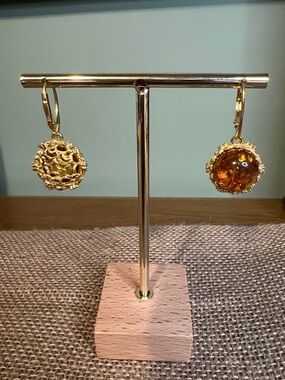 Gold Amber Round Drop Earrings - Women Jewelry